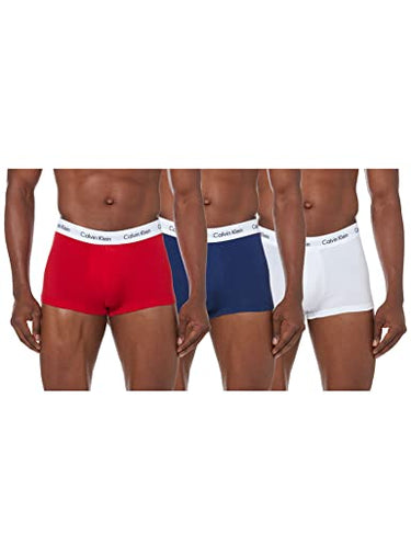Calvin Klein Men's Low Rise Trunk Boxer Shorts, 3-Pack U2664G, No Fly, Multicolored (Multicolored (998 White, Red Ginger, Pyro Blue)) - X-Large on Sale